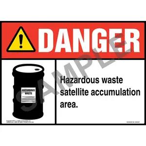 Danger: Hazardous Waste Satellite Accumulation Area Sign with Icon - ANSI