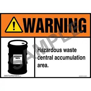 Warning: Hazardous Waste Central Accumulation Area Sign with Icon - ANSI
