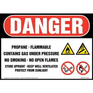 Danger: Propane Gas Under Pressure Sign with Icons - OSHA