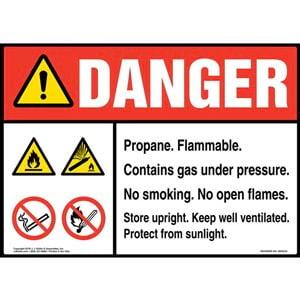 Danger: Propane Gas Under Pressure Sign with Icons - ANSI