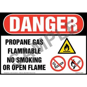 Danger: Propane Gas, Flammable, No Smoking or Open Flame Sign with Icons - OSHA