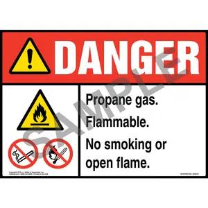 Danger: Propane Gas, Flammable, No Smoking or Open Flame Sign with Icons - ANSI