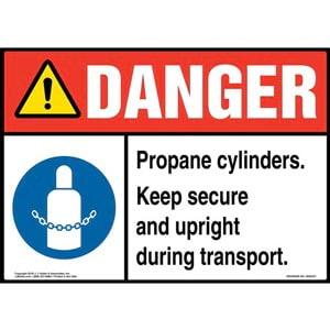 Danger: Propane Cylinders, Keep Secure and Upright Sign with Icon - ANSI