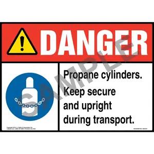 Danger: Propane Cylinders, Keep Secure and Upright Sign with Icon - ANSI