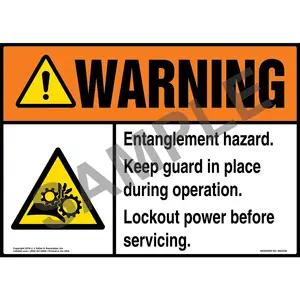 Warning: Entanglement Hazard, Keep Hands Clear Sign with Icon - ANSI