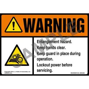 Warning: Entanglement Hazard, Keep Hands Clear Label with Icon - ANSI