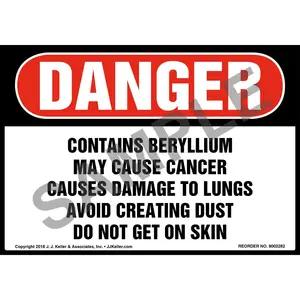 Danger: Contains Beryllium, May Cause Cancer Label - OSHA