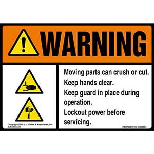 Warning: Moving Parts Can Crush Or Cut, Keep Hands Clear Label with Icons - ANSI