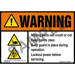 Warning: Moving Parts Can Crush Or Cut, Keep Hands Clear Label with Icons - ANSI