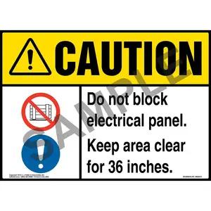 Caution: Do Not Block Electrical Panel, Keep Area Clear For 36 In. Sign with Icons - ANSI