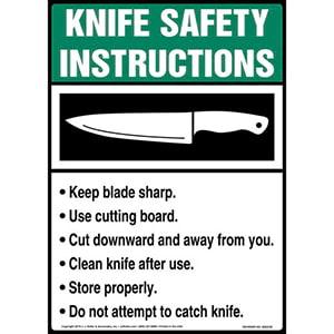 Knife Safety Instructions Sign with Icon - ANSI, Long Format