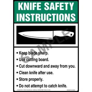 Knife Safety Instructions Sign with Icon - ANSI, Long Format