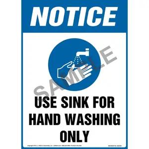Notice: Use Sink For Hand Washing Only Sign with Icon - OSHA, Long Format