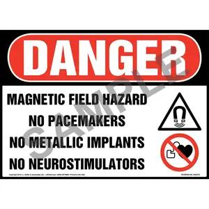 Danger: Magnetic Field Hazard, No Pacemakers, No Metallic Implants, No Neurostimulators Sign with Icon - OSHA
