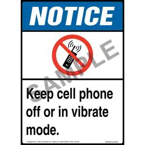 Notice: Keep Cell Phone Off Or In Vibrate Mode Sign with Icon - ANSI, Long Format