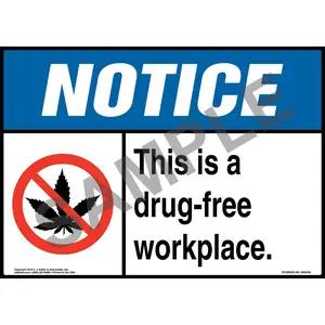 Notice: This Is A Drug-Free Workplace Sign with Icon - ANSI