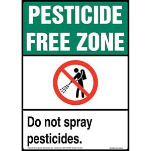 Pesticide-Free Zone, Do Not Spray Pesticides Sign with Icon - ANSI, Long Format