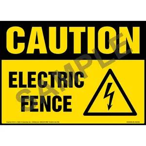 Caution: Electric Fence Sign with Icon - OSHA