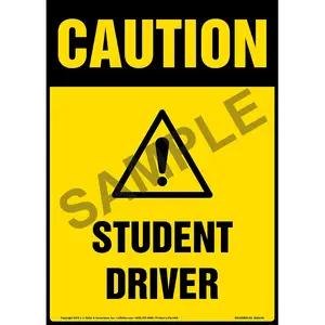 Caution: Student Driver Sign with Icon - OSHA, Long Format