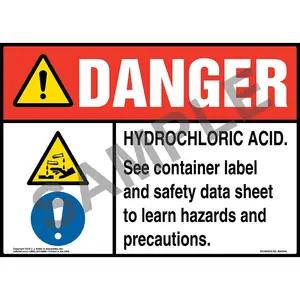 Danger: Hydrochloric Acid, See Container Label And Safety Data Sheet Sign with Icons - ANSI