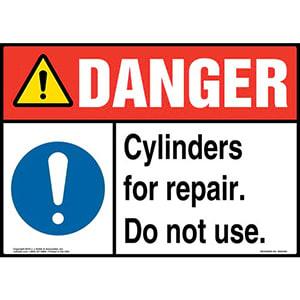 Danger: Cylinders For Repair, Do Not Use Sign with Icon - ANSI