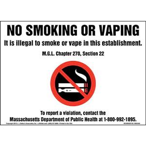 No Smoking Or Vaping, It Is Illegal To Smoke Or Vape In This Establishment Sign with Icon