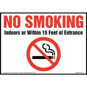 No Smoking Indoors Or Within 15 Feet Of Entrance Sign with Icon