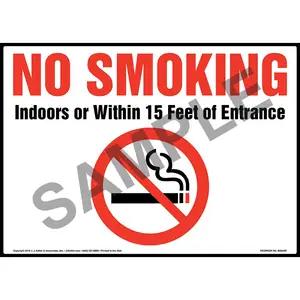 No Smoking Indoors Or Within 15 Feet Of Entrance Sign with Icon