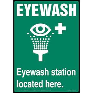 Green Eyewash Station Located Here Sign with Icon - Portrait