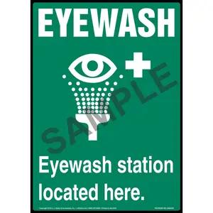 Green Eyewash Station Located Here Sign with Icon - Portrait