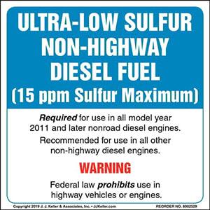 Ultra-Low Sulfur Non-Highway Diesel Fuel Label