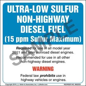 Ultra-Low Sulfur Non-Highway Diesel Fuel Label