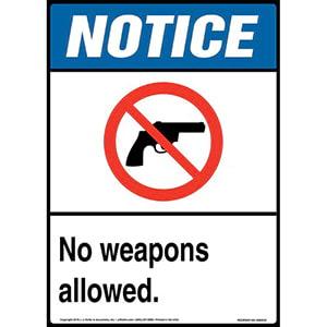 Notice: No Weapons Allowed Sign with Icon - ANSI, Long Format