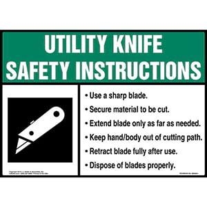 Utility Knife Safety Instructions Sign with Icon - ANSI