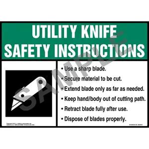 Utility Knife Safety Instructions Sign with Icon - ANSI