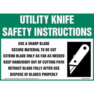 Utility Knife Safety Instructions Sign with Icon - OSHA