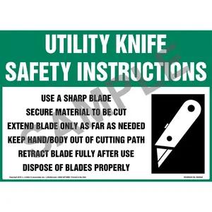 Utility Knife Safety Instructions Sign with Icon - OSHA