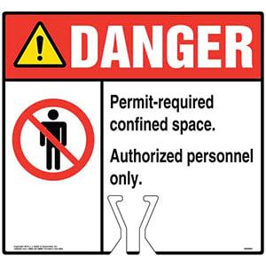 Cone Topper Sign - Danger: Permit-Required Confined Space Authorized Personnel Only Sign with Icon - ANSI