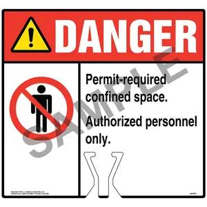 Cone Topper Sign - Danger: Permit-Required Confined Space Authorized Personnel Only Sign with Icon - ANSI