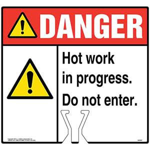 Cone Topper Sign - Danger: Hot Work In Progress Do Not Enter Sign with Icon - ANSI