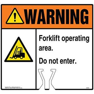 Cone Topper Sign - Warning: Forklift Operating Area Do Not Enter Sign with Icon - ANSI