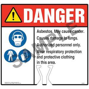 Cone Topper Sign - Danger: Asbestos Sign with Respiratory Protection, PPE and Gloves Icons - ANSI