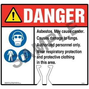 Cone Topper Sign - Danger: Asbestos Sign with Respiratory Protection, PPE and Gloves Icons - ANSI