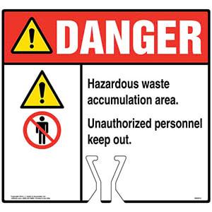 Cone Topper Sign - Danger: Hazardous Waste Accumulation Area Sign with Icons - ANSI