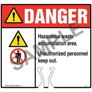 Cone Topper Sign - Danger: Hazardous Waste Accumulation Area Sign with Icons - ANSI