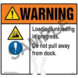 Cone Topper Sign - Warning: Loading / Unloading In Progress Do Not Pull Away From Dock Sign with Icons - ANSI
