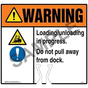 Cone Topper Sign - Warning: Loading / Unloading In Progress Do Not Pull Away From Dock Sign with Icons - ANSI