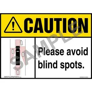 Caution: Please Avoid Blind Spots Sign with Icon - ANSI