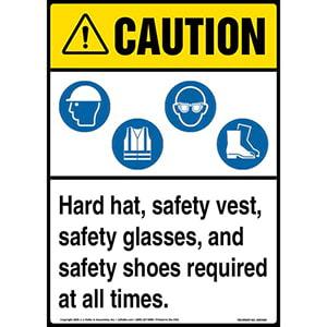 Caution: Hard hat, safety vest, safety glasses, and safety shoes are required at all times - ANSI
