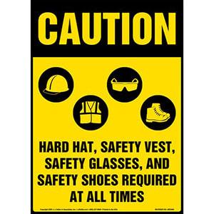 Caution: Hard hat, safety vest, safety glasses, and safety shoes are required at all times - OSHA